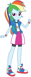Size: 2048x5000 | Tagged: safe, artist:octosquish7260, imported from derpibooru, rainbow dash, human, equestria girls, clothes, compression shorts, converse, cutie mark, cutie mark on clothes, female, jacket, shirt, shoes, simple background, skirt, solo, standing, teenager, transparent background, wristband