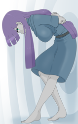 Size: 1691x2676 | Tagged: safe, artist:batipin, imported from derpibooru, maud pie, equestria girls, arm behind back, barefoot, breasts, busty maud pie, feet, female, looking at you, slouching, solo