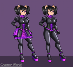 Size: 2009x1834 | Tagged: safe, artist:creatorworld, oc, oc only, oc:kimberly, anthro, breasts, clothes, female, gloves, high heels, latex, latex suit, shoes, skirt