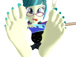Size: 5000x3750 | Tagged: safe, artist:dragonalex555, imported from derpibooru, juniper montage, equestria girls, 3d, barefoot, devil horn (gesture), electric guitar, feet, female, fetish, foot fetish, giantess, guitar, macro, mmd, musical instrument, soles, solo, toenails, toes, tongue out