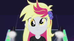Size: 854x480 | Tagged: safe, imported from derpibooru, screencap, bon bon, cheerilee, derpy hooves, lyra heartstrings, rarity, sweetie drops, human, equestria girls, life is a runway, animated, female, gif