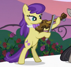 Size: 233x221 | Tagged: safe, imported from derpibooru, screencap, octavia melody, earth pony, pony, season 2, sweet and elite, bipedal, bow (instrument), bowtie, cropped, duo, duo female, female, hoof hold, mare, musical instrument, outdoors, playing instrument, solo focus, symphony song, tail, violin