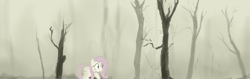 Size: 430x136 | Tagged: safe, artist:pinkchalk, artist:truthormare, fluttershy, pegasus, pony, dead forest, dead tree, female, fog, forest, mare, scenery, simple background, solo, tree