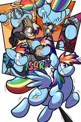 Size: 3000x4500 | Tagged: safe, artist:virmir, imported from derpibooru, rainbow dash, oc, oc:zinc, fox, inflatable pony, pegasus, comic, eyepatch, furry, furry to pony, high res, hose, inanimate tf, inflatable, inflation, simple background, transformation, transformation sequence, transparent background