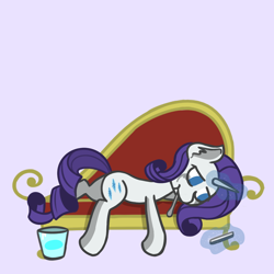 Size: 1280x1280 | Tagged: safe, artist:charleyhorsey, imported from derpibooru, rarity, pony, unicorn, cellphone, comfort eating, couch, eating, fainting couch, female, food, horn, ice cream, magic, magic aura, makeup, mare, phone, running makeup, solo