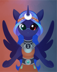 Size: 1675x2092 | Tagged: safe, artist:dusthiel, imported from derpibooru, princess luna, pony, atg 2024, heterochromia, newbie artist training grounds, solo