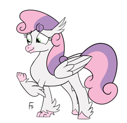 Size: 2563x2480 | Tagged: safe, artist:frownfactory, imported from derpibooru, sweetie belle, classical hippogriff, hippogriff, atg 2024, cute, diasweetes, female, high res, hippogriffied, newbie artist training grounds, older, older sweetie belle, simple background, solo, species swap, transparent background