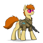 Size: 2000x2000 | Tagged: safe, artist:darkdoomer, oc, oc:elton, earth pony, pony, civil war (movie), equestria, gun, male, military uniform, rifle, simple background, solo, stallion, sunglasses, transparent background, weapon