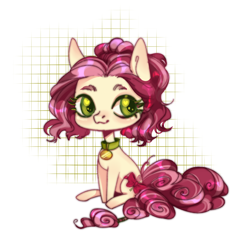 Size: 2048x2048 | Tagged: safe, artist:horrible_coronation, imported from derpibooru, roseluck, pony, alternate hairstyle, braid, braided tail, chibi, collar, commissioner:doom9454, cute, pet tag, pony pet, ribbon, rosepet, sitting, tail