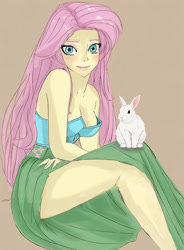 Size: 600x814 | Tagged: safe, artist:voldarian, imported from derpibooru, angel bunny, fluttershy, human, rabbit, equestria girls, animal, clothes, cutie mark, cutie mark on clothes, female