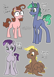 Size: 3212x4572 | Tagged: safe, artist:smirk, imported from derpibooru, oc, oc only, unnamed oc, earth pony, pegasus, unicorn, big glasses, blank flank, blonde mane, blonde tail, blue coat, brown coat, brown hooves, brown mane, brown tail, colored eyebrows, colored hooves, crack shipping, curly mane, curly tail, derp, dot eyes, ear piercing, earring, earth pony oc, freckles, glasses, gradient mane, gradient tail, gray background, green eyes, green mane, green tail, hooves, horn, jewelry, lidded eyes, long legs, lying down, magical lesbian spawn, no catchlights, offspring, orange eyes, outline, parent:cheese sandwich, parent:derpy hooves, parent:fluttershy, parent:maud pie, parent:pinkie pie, parent:princess luna, parent:rarity, parent:stygian, parents:cheesepie, parents:derpyshy, parents:rarimaud, parents:styuna, pegasus oc, physique difference, piercing, pink coat, prone, purple coat, purple mane, purple tail, shipping, short, simple background, smiling, sparkly mane, sparkly tail, tail, tall, thin, unicorn horn, unicorn oc, unshorn fetlocks, wall of tags, wings, wings down, yellow mane, yellow tail