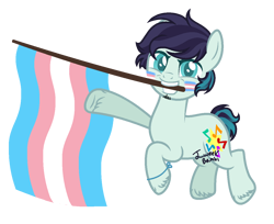 Size: 1246x1018 | Tagged: safe, artist:katnekobase, artist:yeetmedownthestairs, imported from derpibooru, coloratura, earth pony, pony, alternate hairstyle, base used, beard, bracelet, commission, face paint, facial hair, grin, jewelry, male, mouth hold, pride, pride flag, pride month, rara, simple background, smiling, solo, stallion, trans male, transgender, transgender pride flag, transparent background, unshorn fetlocks, ych result