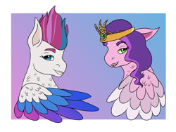 Size: 1600x1200 | Tagged: safe, artist:bluefinarts, imported from derpibooru, pipp petals, zipp storm, pegasus, pony, diadem, duo, duo female, female, floppy ears, g5, grin, jewelry, mare, open mouth, open smile, regalia, royal sisters (g5), siblings, sisters, smiling, wings