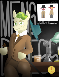 Size: 3091x4000 | Tagged: safe, artist:fumalunga, pistachio, pony, art pack:nuclear neighs and deco days, hat, male, phone, stallion