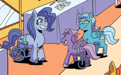 Size: 337x209 | Tagged: safe, artist:natalie haines, idw, imported from derpibooru, earth pony, pegasus, pony, spoiler:comic, spoiler:g5comic, disabled, female, g5, kenbucky roller derby #5, mare, my little pony: kenbucky roller derby, unnamed character, unnamed pony