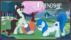 Size: 3840x2160 | Tagged: safe, artist:facelessjr, oc, oc:fallen oakly, earth pony, pony, unicorn, art pack:nuclear neighs and deco days, beach ball, butt, female, mare, plot