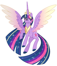 Size: 1000x1154 | Tagged: safe, artist:traveleraoi, imported from derpibooru, twilight sparkle, alicorn, pony, colored pupils, colored wings, crown, cute, digital art, ethereal mane, ethereal tail, female, flying, gradient wings, hooves, jewelry, long mane, long tail, mare, older, older twilight, peytral, regalia, simple background, smiling, solo, sparkles, spread wings, tail, transparent background, twilight sparkle (alicorn), watermark, wings