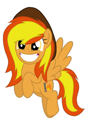 Size: 956x1290 | Tagged: safe, artist:xxblue-shy-gamersxx, imported from derpibooru, oc, oc only, oc:firey rachel, pegasus, fedora, female, hat, rule 63, simple background, smiling, transparent background