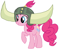 Size: 508x424 | Tagged: safe, artist:qjosh, imported from derpibooru, pinkie pie, earth pony, pony, female, helmet, honorary yak horns, horned helmet, pony to yak, simple background, solo, transformation, transformation sequence, viking helmet, white background