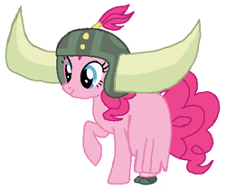 Size: 514x429 | Tagged: safe, artist:qjosh, imported from derpibooru, pinkie pie, earth pony, pony, yak, female, helmet, honorary yak horns, horned helmet, pony to yak, solo, transformation, transformation sequence, viking helmet