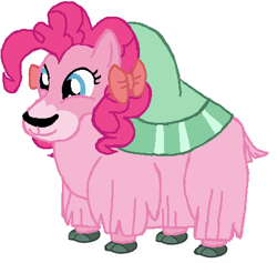 Size: 434x411 | Tagged: safe, artist:qjosh, imported from derpibooru, pinkie pie, yak, female, pinkie yak, pony to yak, solo, species swap, transformation, transformation sequence, yakified