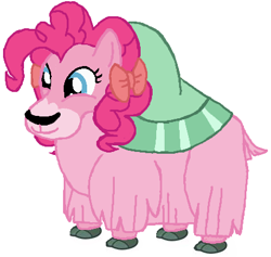 Size: 430x408 | Tagged: safe, artist:qjosh, imported from derpibooru, pinkie pie, yak, female, pinkie yak, pony to yak, solo, species swap, transformation, transformation sequence, yakified