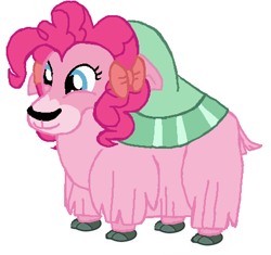 Size: 444x417 | Tagged: safe, artist:qjosh, imported from derpibooru, pinkie pie, yak, female, pinkie yak, pony to yak, solo, species swap, transformation, transformation sequence, yakified