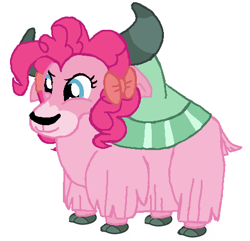 Size: 453x437 | Tagged: safe, artist:qjosh, imported from derpibooru, pinkie pie, yak, female, horns, pinkie yak, pony to yak, solo, species swap, transformation, transformation sequence, yakified