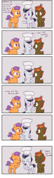 Size: 1300x4200 | Tagged: safe, artist:wanda, imported from derpibooru, button mash, rumble, tender taps, earth pony, pegasus, pony, blushing, chef's hat, comic, filthy frank, gay, giggling, hat, kissing, laughing, male, text
