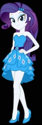 Size: 672x2000 | Tagged: safe, artist:lobo299, imported from derpibooru, rarity, human, equestria girls, 2d, ankles, breasts, cleavage, clothes, diamond, dress, eyeshadow, female, hairclip, hand on hip, high heels, legs, looking at you, makeup, shoes, smiling, solo, waistband