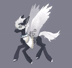 Size: 2656x2500 | Tagged: safe, artist:sivelu, imported from derpibooru, oc, oc only, pegasus, pony, adoptable, cape, chest fluff, clothes, gray background, male, simple background, solo, spread wings, stallion, wings