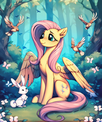 Size: 2048x2448 | Tagged: prompter needed, safe, imported from derpibooru, fluttershy, butterfly, pegasus, pony, ai content, ai generated, generator:pony diffusion v6 xl, generator:stable diffusion, outdoors