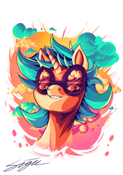 Size: 2160x3064 | Tagged: safe, artist:sigilponies, dj pon-3, vinyl scratch, pony, unicorn, art pack:nuclear neighs and deco days, female, grin, mare, nuclear explosion, simple background, smiling, white background