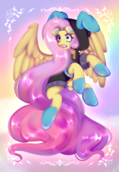 Size: 2300x3330 | Tagged: safe, artist:kittencoffin, imported from derpibooru, fluttershy, pegasus, pony, clothes, costume, dangerous mission outfit, goggles, hoodie, solo