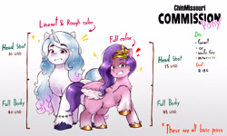 Size: 4356x2605 | Tagged: safe, artist:chinmissouri, imported from derpibooru, izzy moonbow, pipp petals, pegasus, unicorn, advertisement, commission, commission info, g5, horn, pipp is short