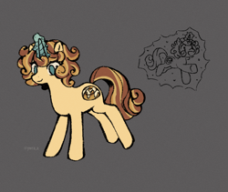 Size: 1542x1303 | Tagged: safe, artist:ywra_a, imported from derpibooru, oc, oc only, oc:cinnamon swirl, pony, unicorn, female, horn, levitation, magic, mare, simple background, solo, telekinesis