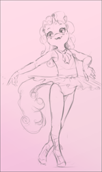 Size: 887x1487 | Tagged: safe, artist:starvingunicorn, imported from derpibooru, sweetie belle, anthro, unguligrade anthro, unicorn, ballerina, ballet, ballet slippers, clothes, dancing, horn, sketch, solo, tutu