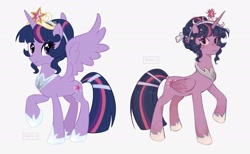 Size: 2706x1668 | Tagged: safe, artist:ywra_a, imported from derpibooru, twilight sparkle, alicorn, pony, female, folded wings, jewelry, looking at you, mare, older, older twilight, older twilight sparkle (alicorn), redesign, regalia, simple background, solo, spread wings, tiara, twilight sparkle (alicorn), white background, wings