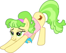 Size: 6000x4901 | Tagged: safe, artist:firlin123, imported from derpibooru, chickadee, ms. peachbottom, earth pony, pony, clothes, female, iwtcird, mare, meme, simple background, solo, stretching, transparent background