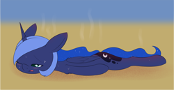 Size: 2172x1117 | Tagged: safe, artist:dusthiel, imported from derpibooru, princess luna, pony, atg 2024, lying down, newbie artist training grounds, prone, solo, sweat