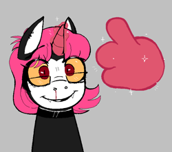 Size: 716x633 | Tagged: safe, artist:dsstoner, imported from derpibooru, oc, oc only, undead, unicorn, vampire, vampony, horn, magic, magic aura, middle finger, smiling, vulgar