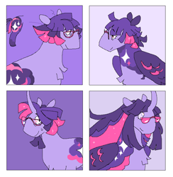 Size: 739x756 | Tagged: safe, artist:084392, imported from derpibooru, part of a set, twilight sparkle, alicorn, earth pony, pegasus, pony, unicorn, alternate design, bust, earth pony twilight, female, glasses, horn, mare, pegasus twilight sparkle, race swap, smiling, solo, twilight sparkle (alicorn)