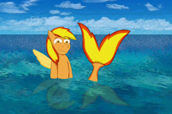 Size: 5328x3533 | Tagged: safe, artist:abarekiller2002, imported from derpibooru, oc, oc:firey ratchet, sea pony, male, ocean, solo, water