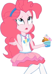 Size: 751x1065 | Tagged: safe, edit, edited screencap, editor:homersimpson1983, imported from derpibooru, screencap, pinkie pie, human, equestria girls, equestria girls series, tip toppings, spoiler:eqg series (season 2), background removed, clothes, dessert, female, my little pony equestria girls: choose your own ending, not a vector, rah rah skirt, sitting, skirt