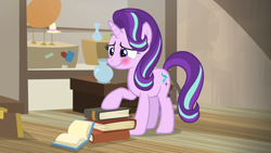 Size: 1920x1080 | Tagged: safe, imported from derpibooru, screencap, starlight glimmer, unicorn, season 7, uncommon bond, blushing, book, cute, glimmerbetes, horn, solo