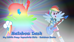 Size: 1024x576 | Tagged: safe, artist:blackgryph0n, artist:joeycrick, artist:magneticskye, artist:thisismyphotoshoppin, imported from derpibooru, rainbow dash, equestria girls, cutie mark, electric guitar, female, guitar, musical instrument, my little pony equestria girls: rainbow rocks, ponied up, wallpaper