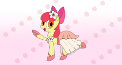 Size: 4026x2160 | Tagged: safe, artist:suryfromheaven, imported from derpibooru, apple bloom, clothes, dress, flower, flower in hair, happy