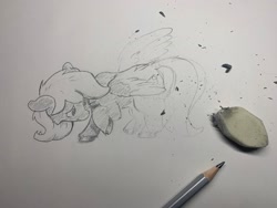 Size: 2048x1536 | Tagged: safe, artist:lost marbles, imported from derpibooru, derpy hooves, pegasus, eraser, newbie artist training grounds, pencil, pencil drawing, sketch, traditional art