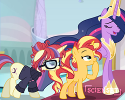 Size: 3464x2771 | Tagged: safe, edit, edited screencap, imported from derpibooru, screencap, moondancer, sunset shimmer, twilight sparkle, alicorn, female, trio, trio female, twilight sparkle (alicorn)