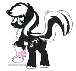 Size: 6415x6000 | Tagged: safe, artist:jennieoo, imported from derpibooru, oc, oc only, oc:zenawa skunkpony, earth pony, hybrid, skunk, skunk pony, absurd resolution, breaking the fourth wall, butt, chest fluff, claws, countershading, cute, earth pony oc, fangs, featureless crotch, fourth wall, hnnng, hybrid oc, looking at you, looking back, looking back at you, male, paw pads, paws, plot, raised leg, raised tail, show accurate, simple background, smiling, smiling at you, solo, stallion, tail, tongue out, transparent background, unshorn fetlocks